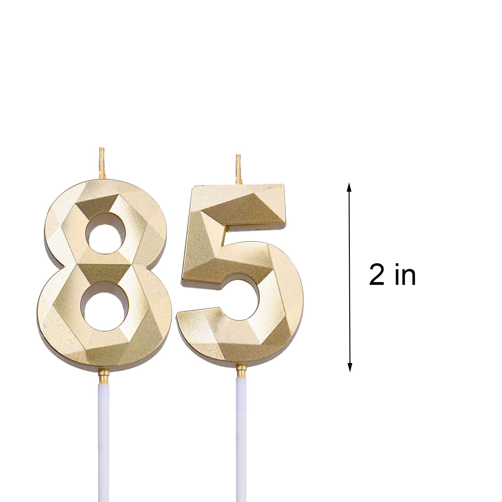 2 inch Gold 85 & 58 Birthday Candles, 3D Diamond Number 85th & 58th Cake Topper for Men Women Birthday Party Decorations Theme Party