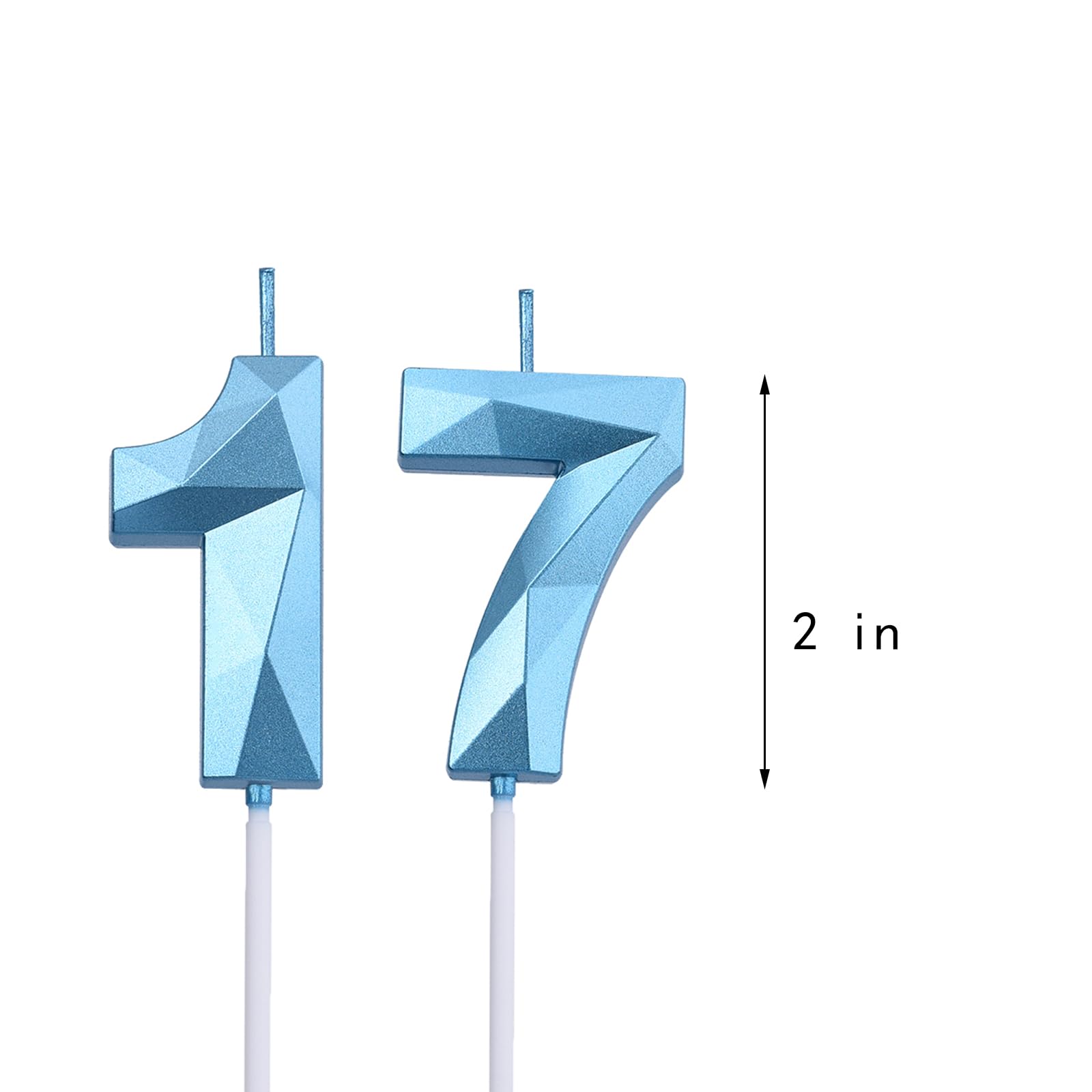 2 inch Blue 17 & 71 Birthday Candles, 3D Diamond Number 17th & 71st Cake Topper for Boys Girls Birthday Party Decorations Theme Party