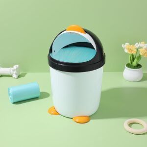 Mini Desktop Trash Can with Lid, Cute Penguin Countertop Garbage Bin, Plastic Tabletop Wastebasket for Office, Home