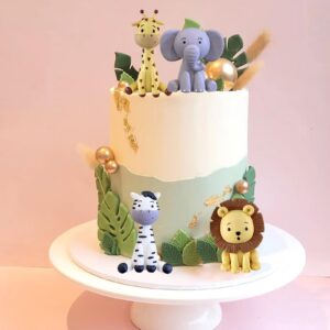 Safari Animal Cake Toppers Jungle Wild Cake Decorations with Lion Giraffe Elephant Zebra for Wild Animals Themed Birthday Cake Decorations