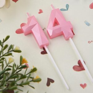 2 inch Pink 14 & 41 Birthday Candles, 3D Diamond Number 14th & 41st Cake Topper for Boys Girls Birthday Party Decorations Theme Party