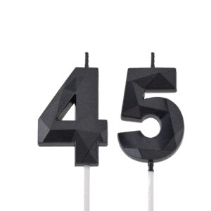 2 inch black 45 & 54 birthday candles, 3d diamond number 45th & 54th cake topper for men women birthday party decorations theme party