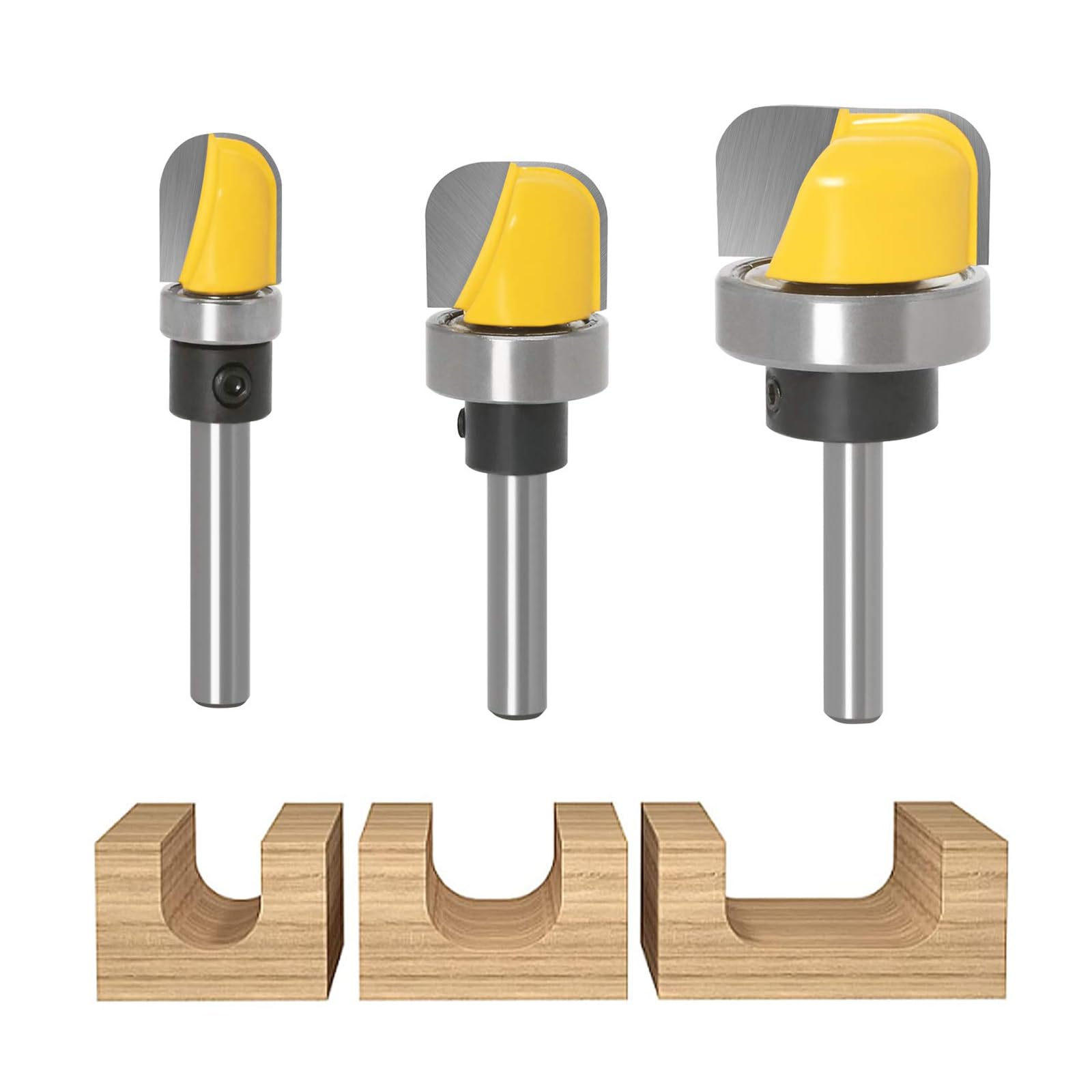 TOTOWOOD Dish Carving Router Bits,3Pcs 1/4 Inch Shank Bowl and Tray Template Router Bit Set with Ball Bearing,Designed for woodworkers