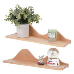 wood floating shelves wall mounted set of 2 for wall decor, natural wood floating shelves for living room/bedroom/kitchen decor storage (natural)