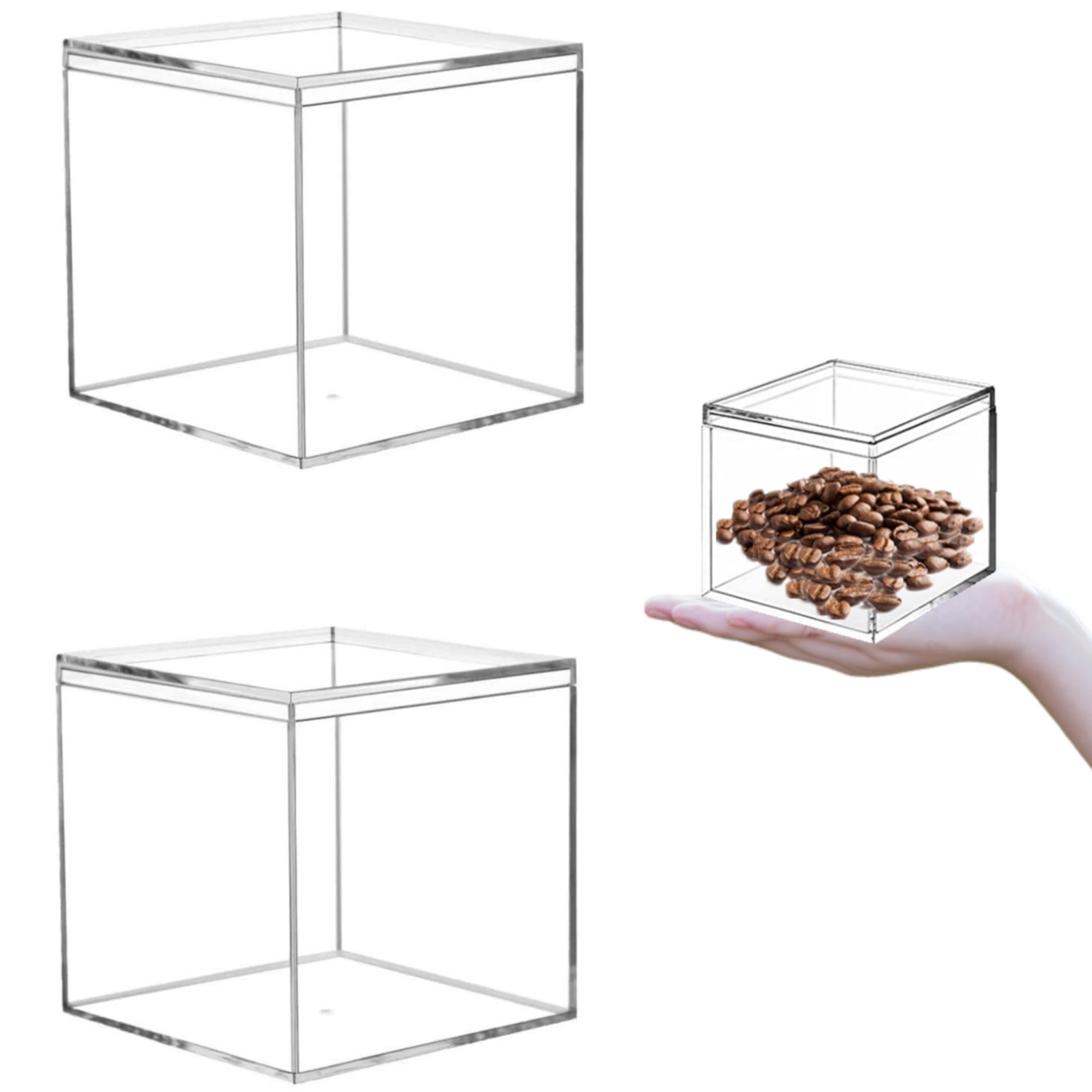 KissYou Acrylic Box with Lid 2 Pieces Clear Square Cube Jewelry Storage Box Small Plastic Containers Weddings, Party Gift, Candies & Accessories Square Cube Boxes