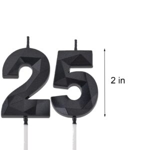 2 inch Black 25 & 52 Birthday Candles, 3D Diamond Number 25th & 52nd Cake Topper for Men Women Birthday Party Decorations Theme Party