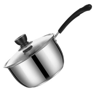 stainless steel saucepan, 1.3 quart long handle milk pot with lid for warming, cooking and boiling milk, spaghetti, soup in kitchen and outdoor (18cm)