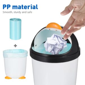 Mini Desktop Trash Can with Lid, Cute Penguin Countertop Garbage Bin, Plastic Tabletop Wastebasket for Office, Home