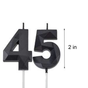 2 inch Black 45 & 54 Birthday Candles, 3D Diamond Number 45th & 54th Cake Topper for Men Women Birthday Party Decorations Theme Party