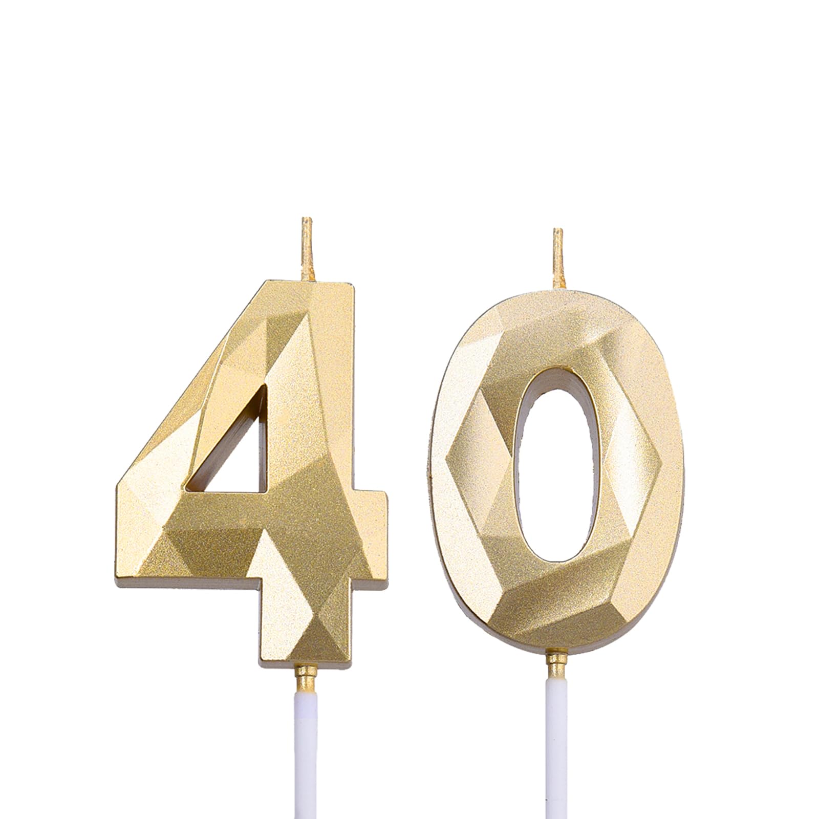 2 inch Gold 40 Birthday Candles, 3D Diamond Number 40 Cake Topper for Men Women Birthday Party Decorations Theme Party