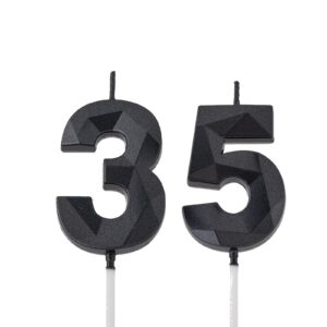 2 inch black 35 & 53 birthday candles, 3d diamond number 35th & 53th cake topper for men women birthday party decorations theme party