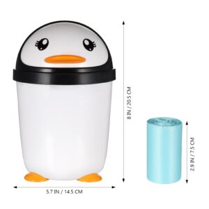 Mini Desktop Trash Can with Lid, Cute Penguin Countertop Garbage Bin, Plastic Tabletop Wastebasket for Office, Home