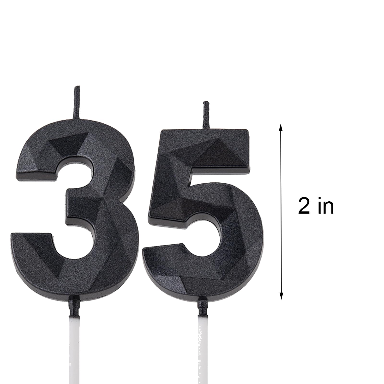 2 inch Black 35 & 53 Birthday Candles, 3D Diamond Number 35th & 53th Cake Topper for Men Women Birthday Party Decorations Theme Party