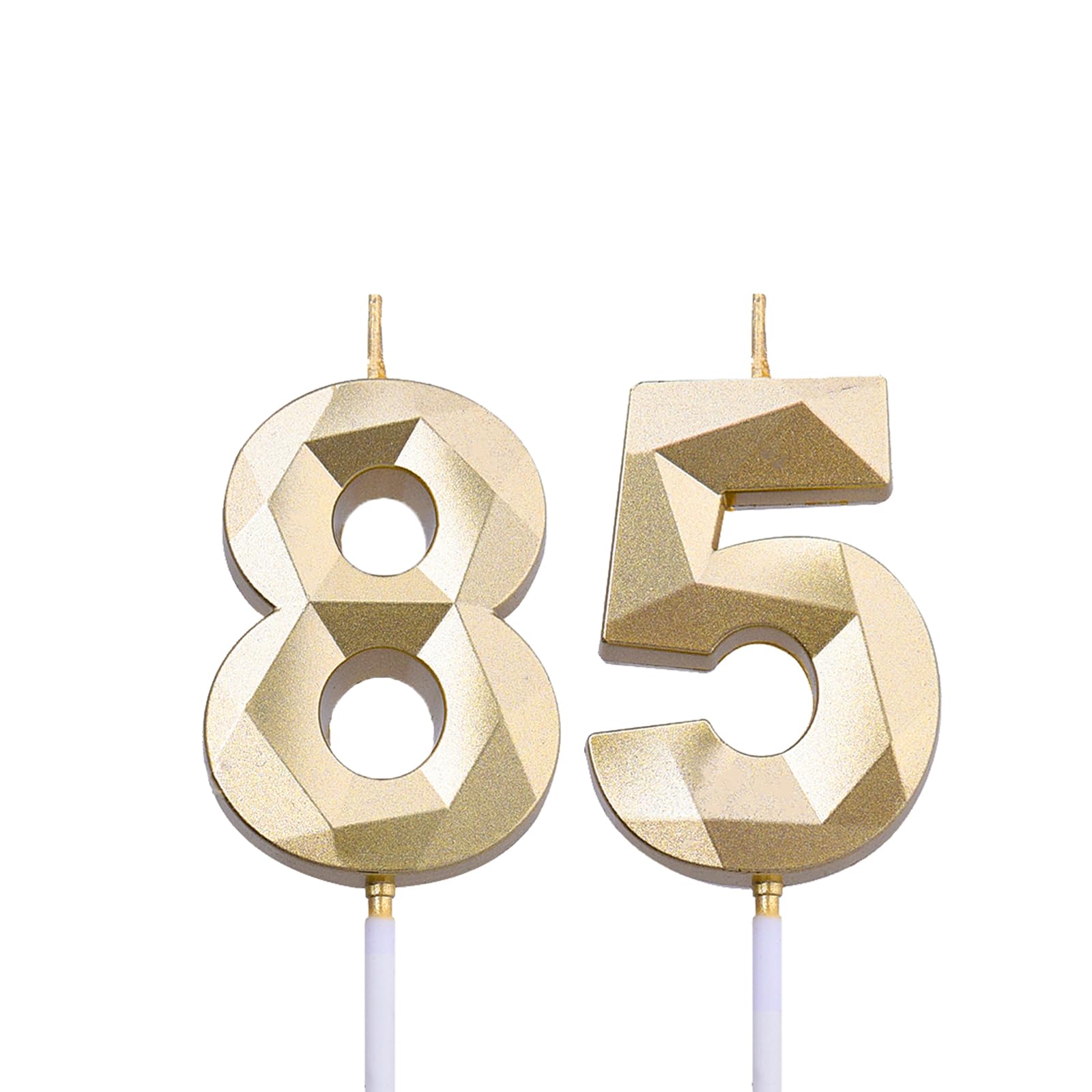 2 inch Gold 85 & 58 Birthday Candles, 3D Diamond Number 85th & 58th Cake Topper for Men Women Birthday Party Decorations Theme Party