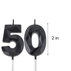 2 inch Black 50 Birthday Candles, 3D Diamond Number 50 Cake Topper for Men Women Birthday Party Decorations Theme Party