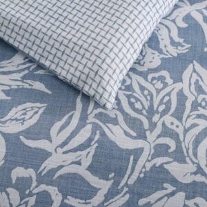 Nautica - Queen Duvet Cover Set, Reversible Cotton Bedding with Matching Shams, Elegant Floral Home Decor (Tortola Blue, Queen)