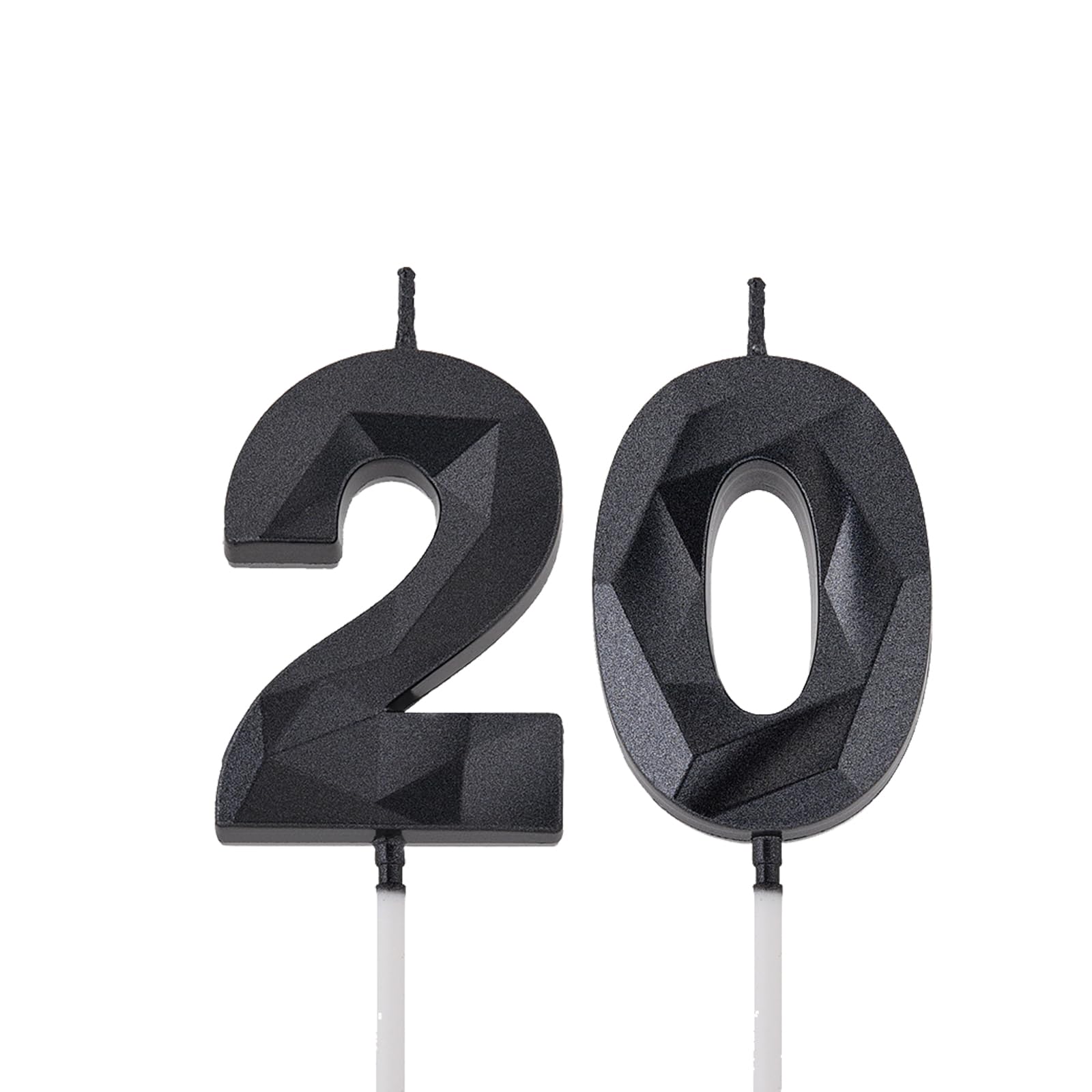 2 inch Black 20 Birthday Candles, 3D Diamond Number 20 Cake Topper for Men Women Birthday Party Decorations Theme Party