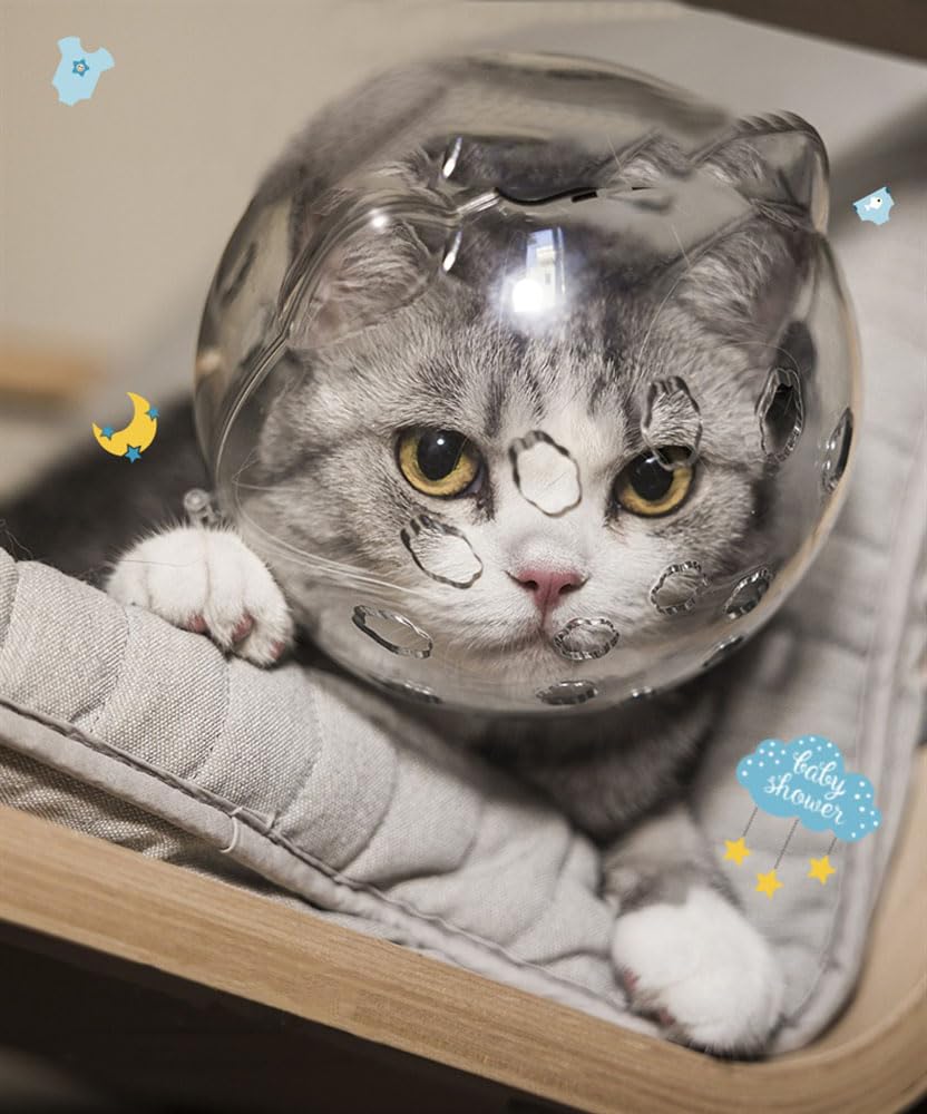 Cat Muzzle Breathable Cat Hood Adjustable Kitten Astronaut Transparent Helmet Prevent from Cats Biting Chewing Grooming Cat Bubbles Mask for Aggressive Cat (S)