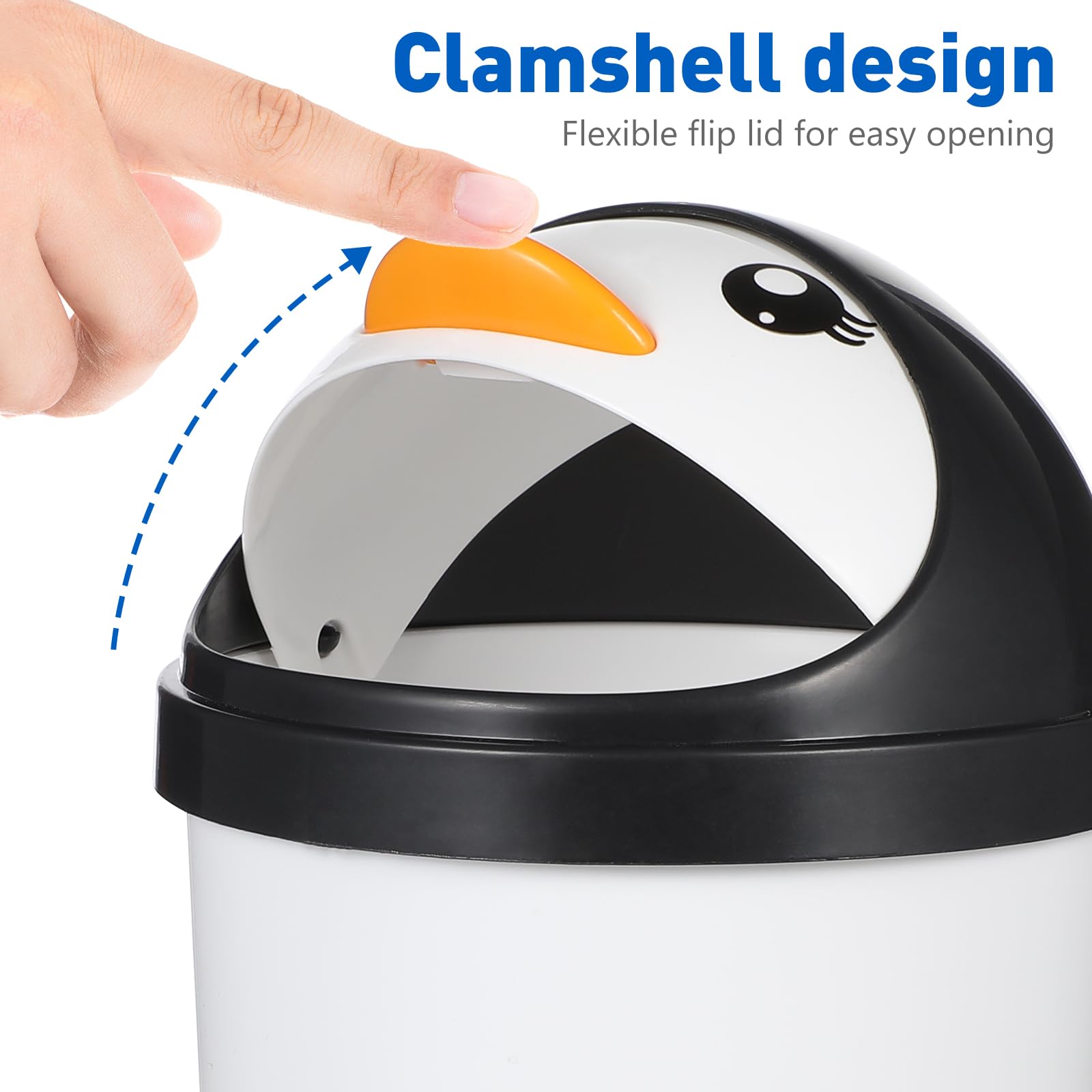 Mini Desktop Trash Can with Lid, Cute Penguin Countertop Garbage Bin, Plastic Tabletop Wastebasket for Office, Home