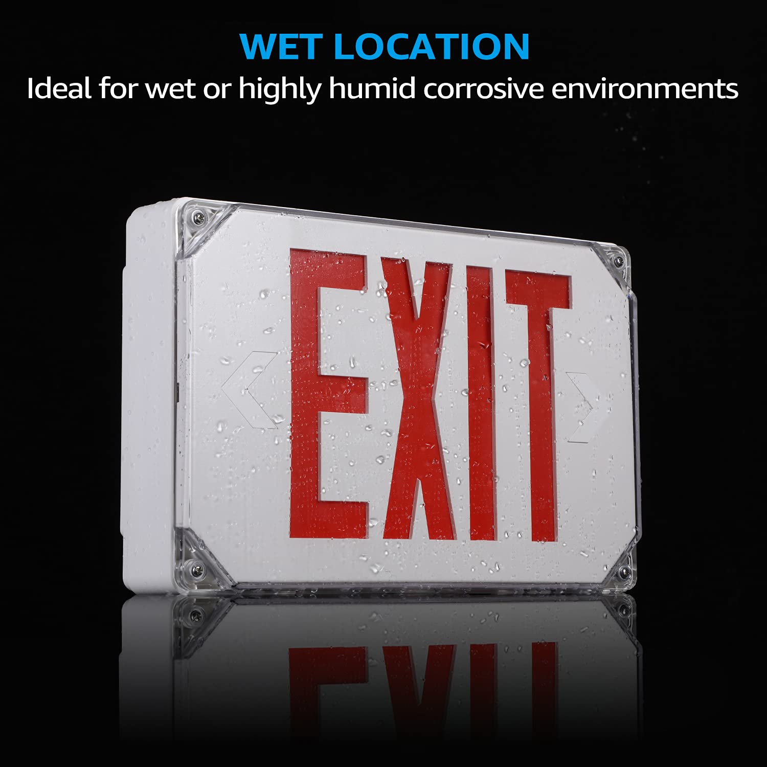 LEONLITE LED Exit Sign, Wet Location Exit Sign with Battery Backup, UL Listed, Outdoor Hardwired Exit Light with Double Sided, AC 120/277V, Weatherproof Emergency Exit Sign, Red, Pack of 2