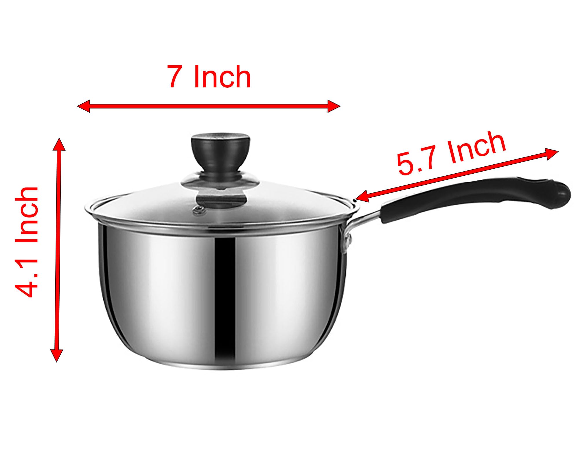 Stainless Steel Saucepan, 1.3 Quart Long Handle Milk Pot with Lid for Warming, Cooking and Boiling Milk, Spaghetti, Soup in Kitchen and Outdoor (18cm)