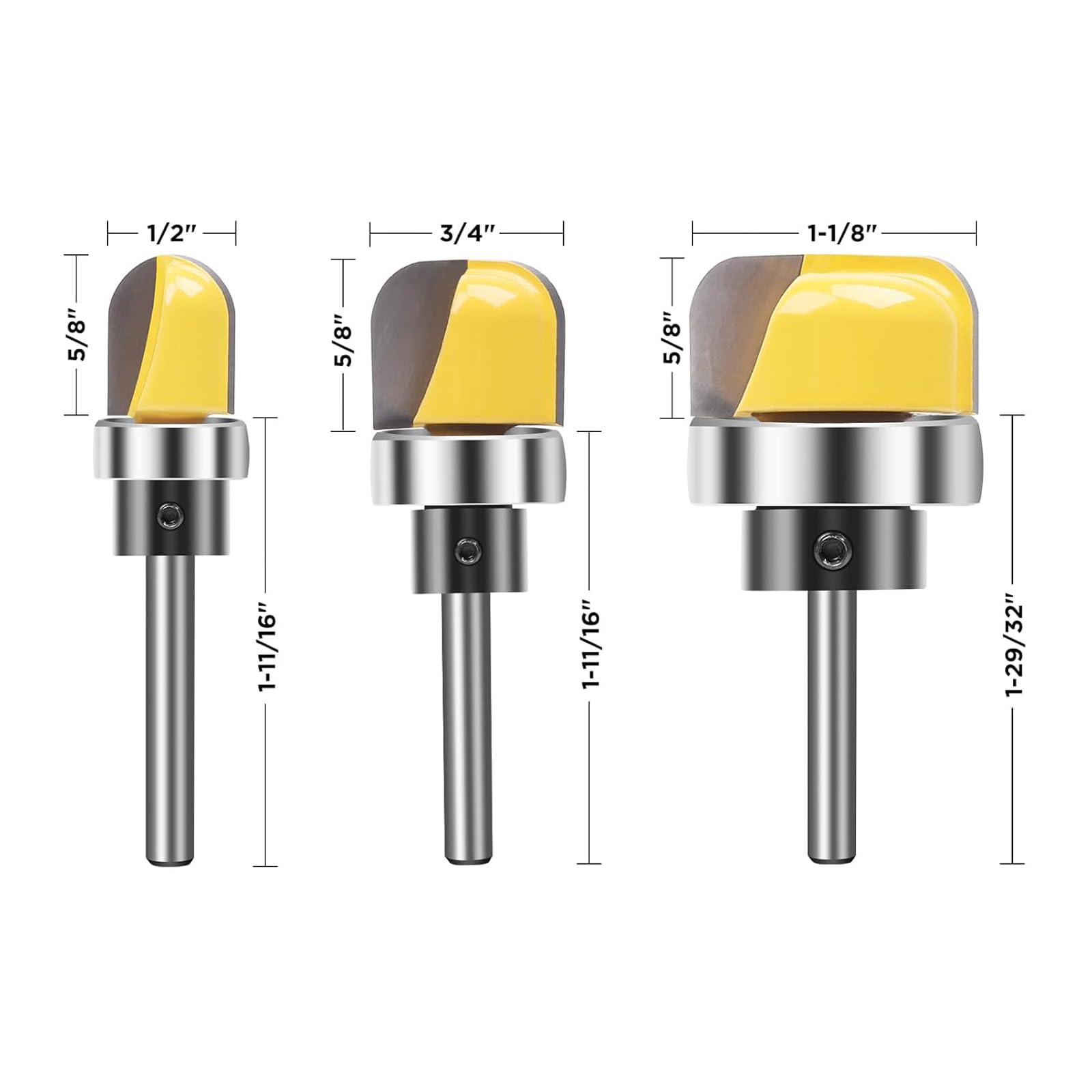 TOTOWOOD Dish Carving Router Bits,3Pcs 1/4 Inch Shank Bowl and Tray Template Router Bit Set with Ball Bearing,Designed for woodworkers