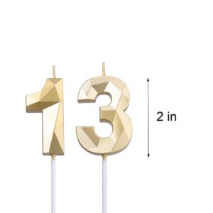 2 inch Gold 13 & 31 Birthday Candles, 3D Diamond Number 13rd & 31st Cake Topper for Boys Girls Birthday Party Decorations Theme Party