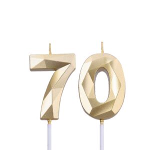 2 inch gold 70 birthday candles, 3d diamond number 70 cake topper for men women birthday party decorations theme party