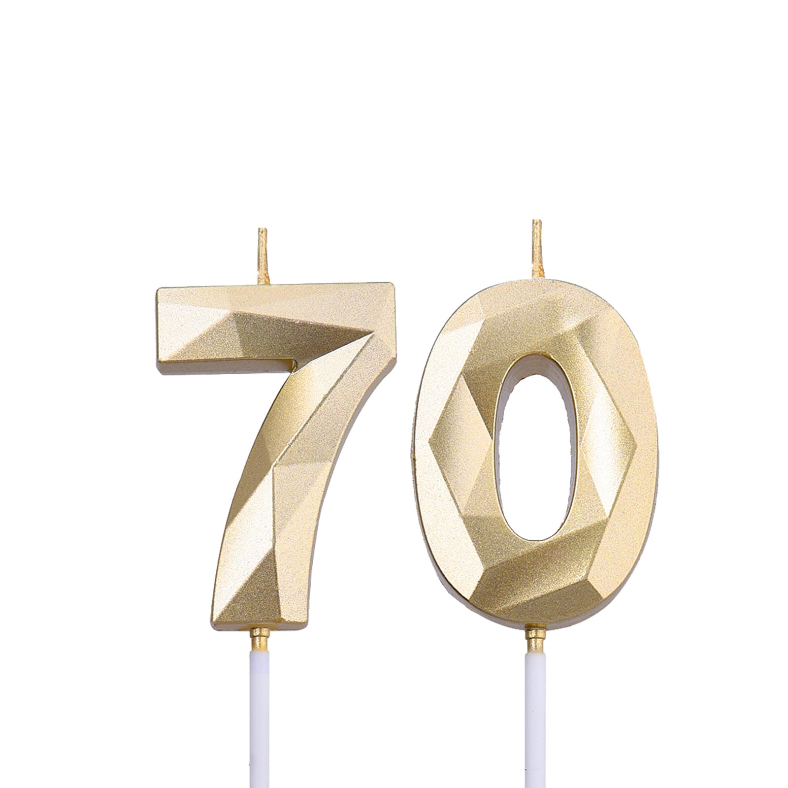 2 inch Gold 70 Birthday Candles, 3D Diamond Number 70 Cake Topper for Men Women Birthday Party Decorations Theme Party