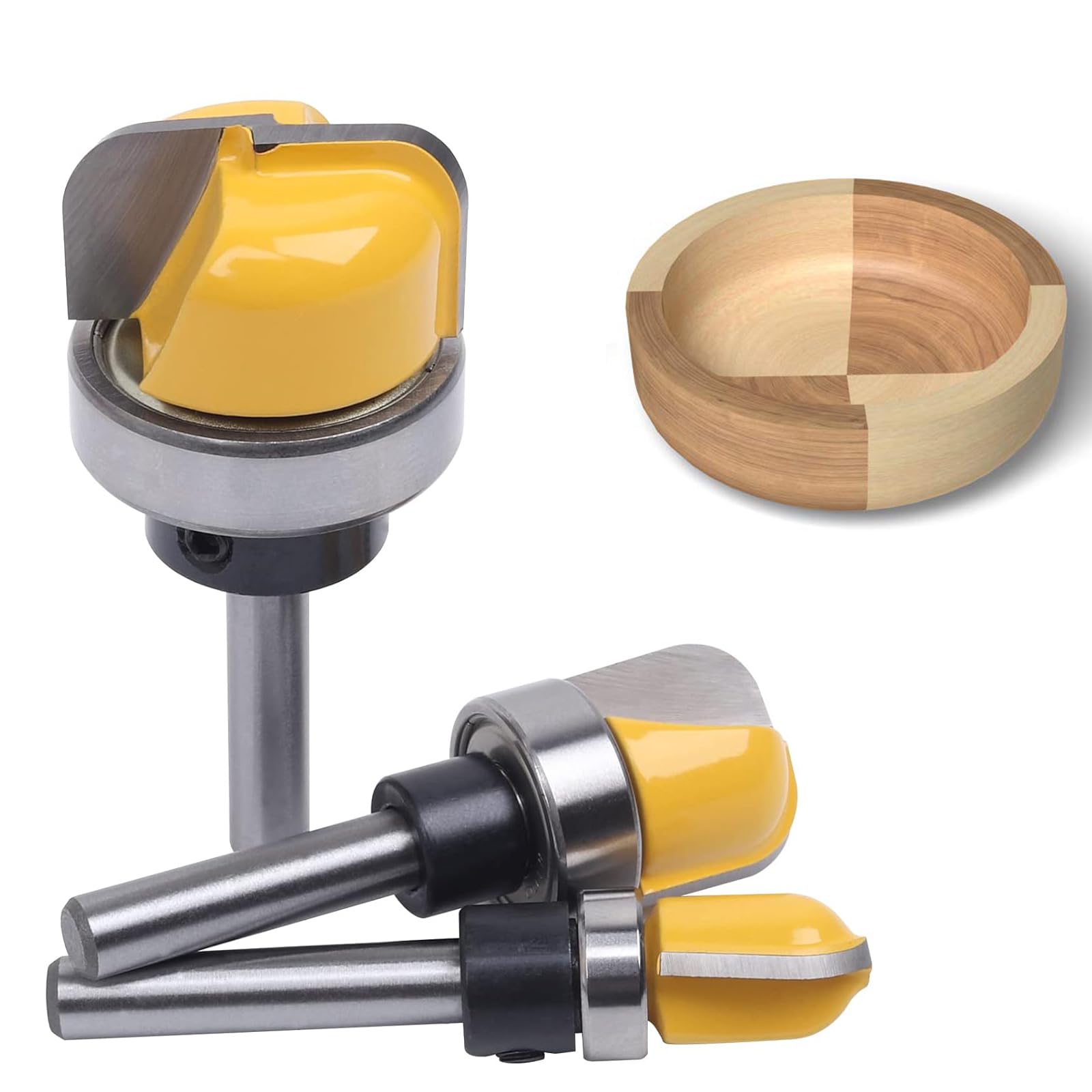 TOTOWOOD Dish Carving Router Bits,3Pcs 1/4 Inch Shank Bowl and Tray Template Router Bit Set with Ball Bearing,Designed for woodworkers