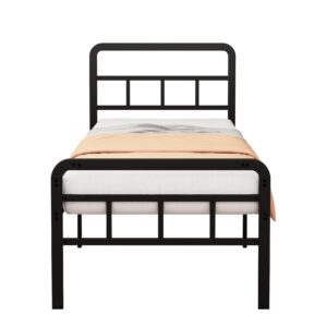 Fly-CTsoar 18 Inch Twin Bed Frames with Headboard and Footboard Heavy Duty Metal Platform, No Box Spring Needed, Easy Assembly Mattress Foundation, No Noise, Black