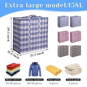 NDSWKR 6 Pack 158L Checkered Moving Bag, Heavy Duty Storage Totes with Zipper and Handle, Extra Large Laundry Bag for Clothes Bedding Comforter Blanket Organizer Dorm