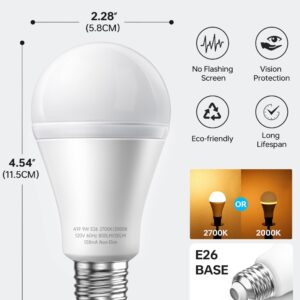 KINDEEP Sleep Light Bulb, 0.5W Amber Light Bulbs, 20lm 2000K, 2 Modes Bulb, 9W Equivalent 60W, 800lm, 2700K, E26 Blue Light Blocking Dim Lightbulbs for Lamp, Bderoom, Mood Soothing, Nursery, 4 Pack