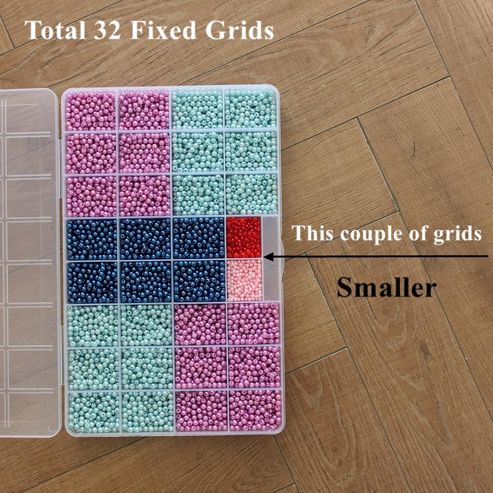 BangQiao 3 Pack Fixed 32 Grids Clear Plastic Storage Box, Transparent Organizer Container Case for Bead, Button, Jewelry, Diamond, Craft Supplies, Small Parts, Sewing Kit, DIY Accessories