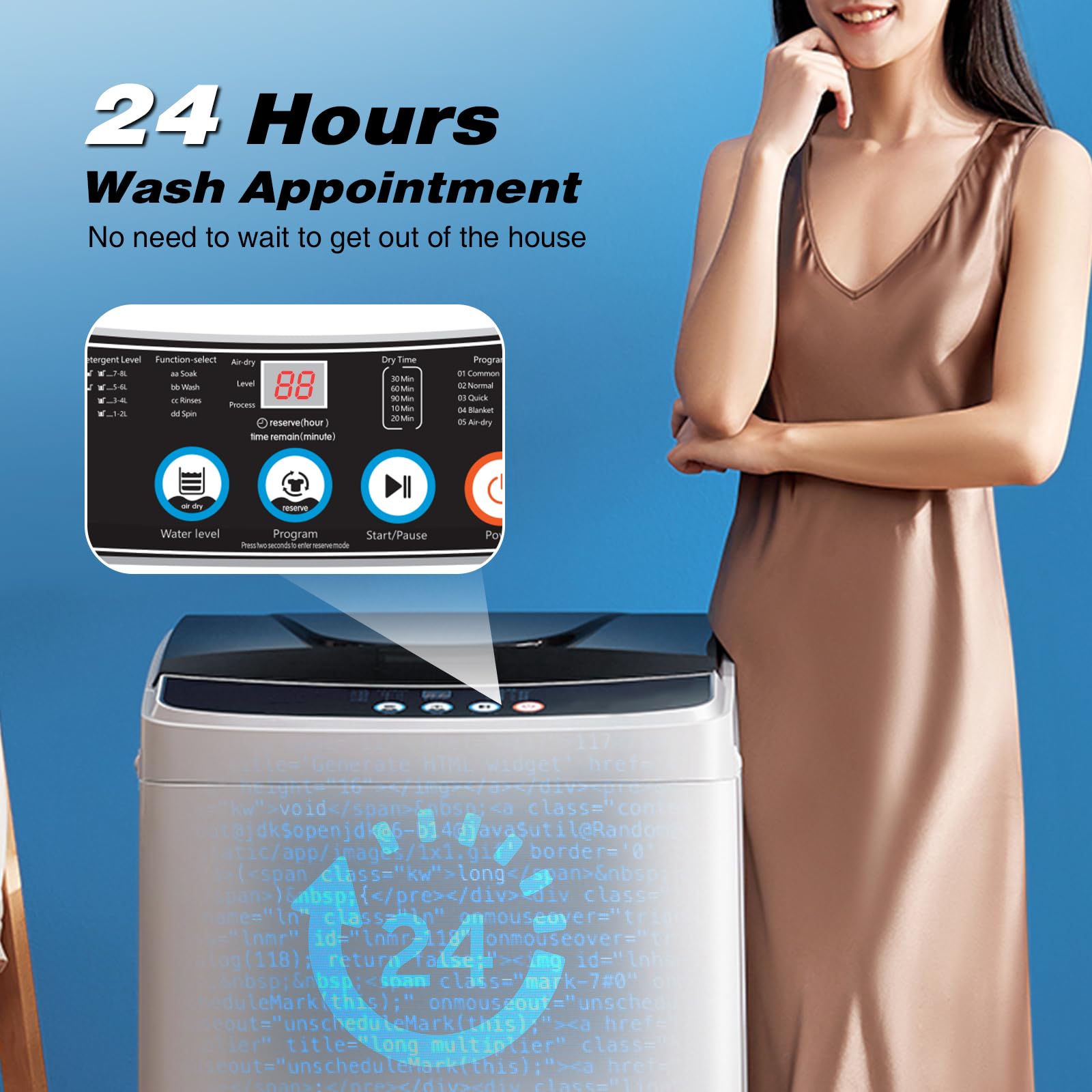 OOTDAY Apartment Washing Machine, Top Load Electric Washing Machine with Stainless Steel Inner Barrel and Smart Control Panel, 15.6 Laundry Washer Suitable for Apartments