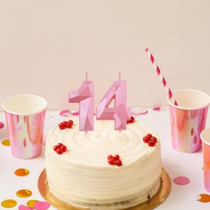 2 inch Pink 14 & 41 Birthday Candles, 3D Diamond Number 14th & 41st Cake Topper for Boys Girls Birthday Party Decorations Theme Party