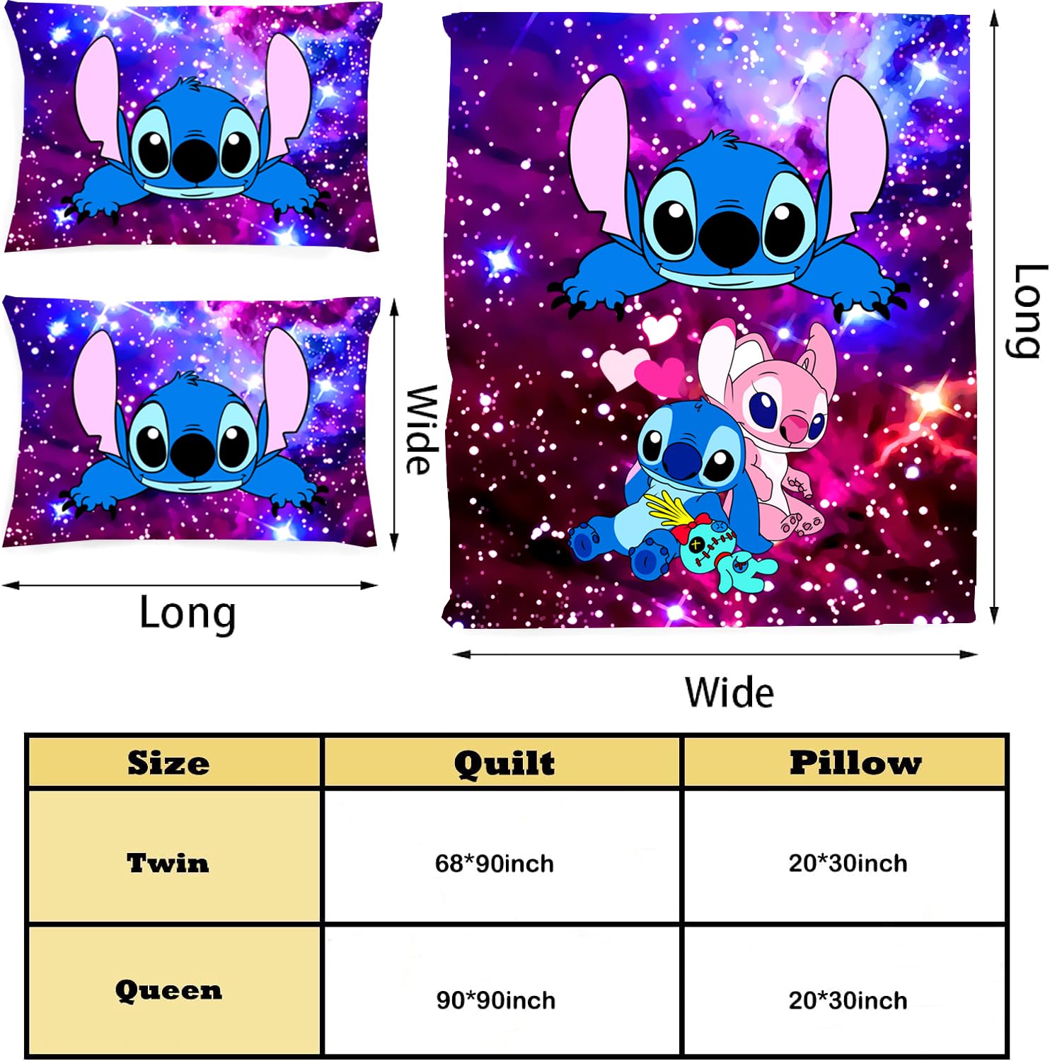 LUSTROVA 3 Pcs Cute Anime Cartoon Comforter Bed Sets with 1 Quilt Cover 2 Pillowcases 3D Printed Lightweight Bedding Sets Gifts for Girls Boys Kids Adults 68""X90"", Twin