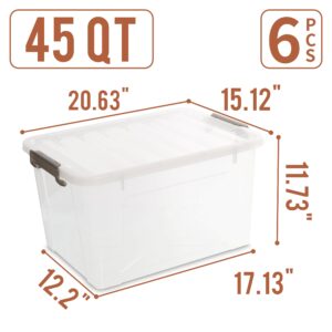 Bienvoun Plastic Storage Bins with Lids,Stackable Storage Containers for Organizing,Large Clear Storage Box 45QT 6 Packs