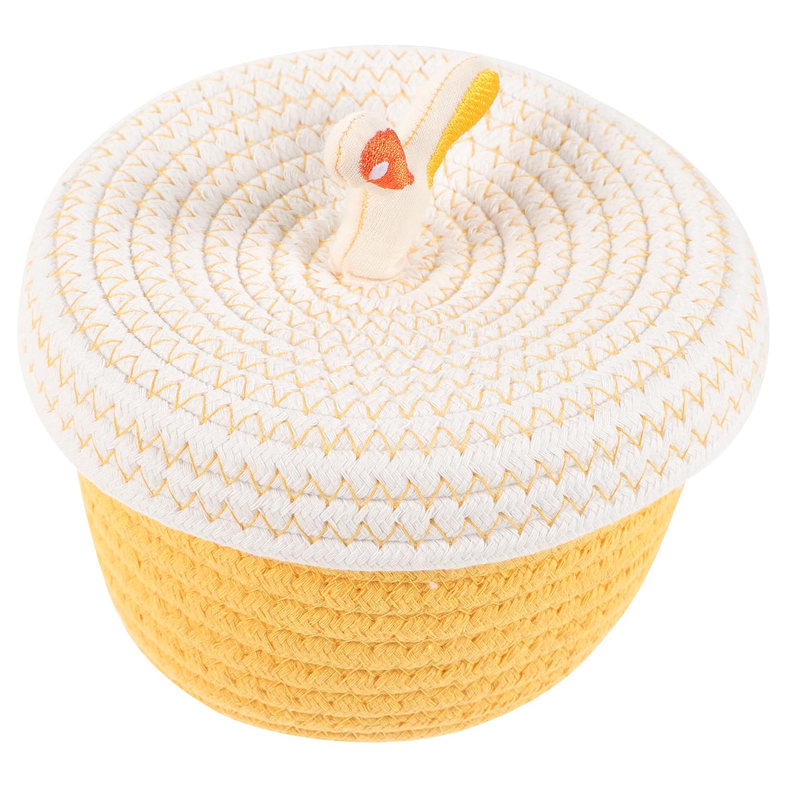 Garneck Small Round Storage Basket - 6.5 Inch Ceative Knitted Storage Basket with Lid - Cute Hazelnuts Shape Decor Desk Basket for Keys, Jewelry, Snacks