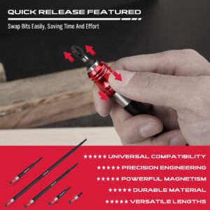 Magnetic Screwdriver Bit Holder Set: 5-Piece 1/4 Inch Hex Shank Quick Release Extension Adapter | Super Straight Durable CR-V Steel | Universal Fit for Impact Driver Bits | 2", 4", 6", 12", 17" Long