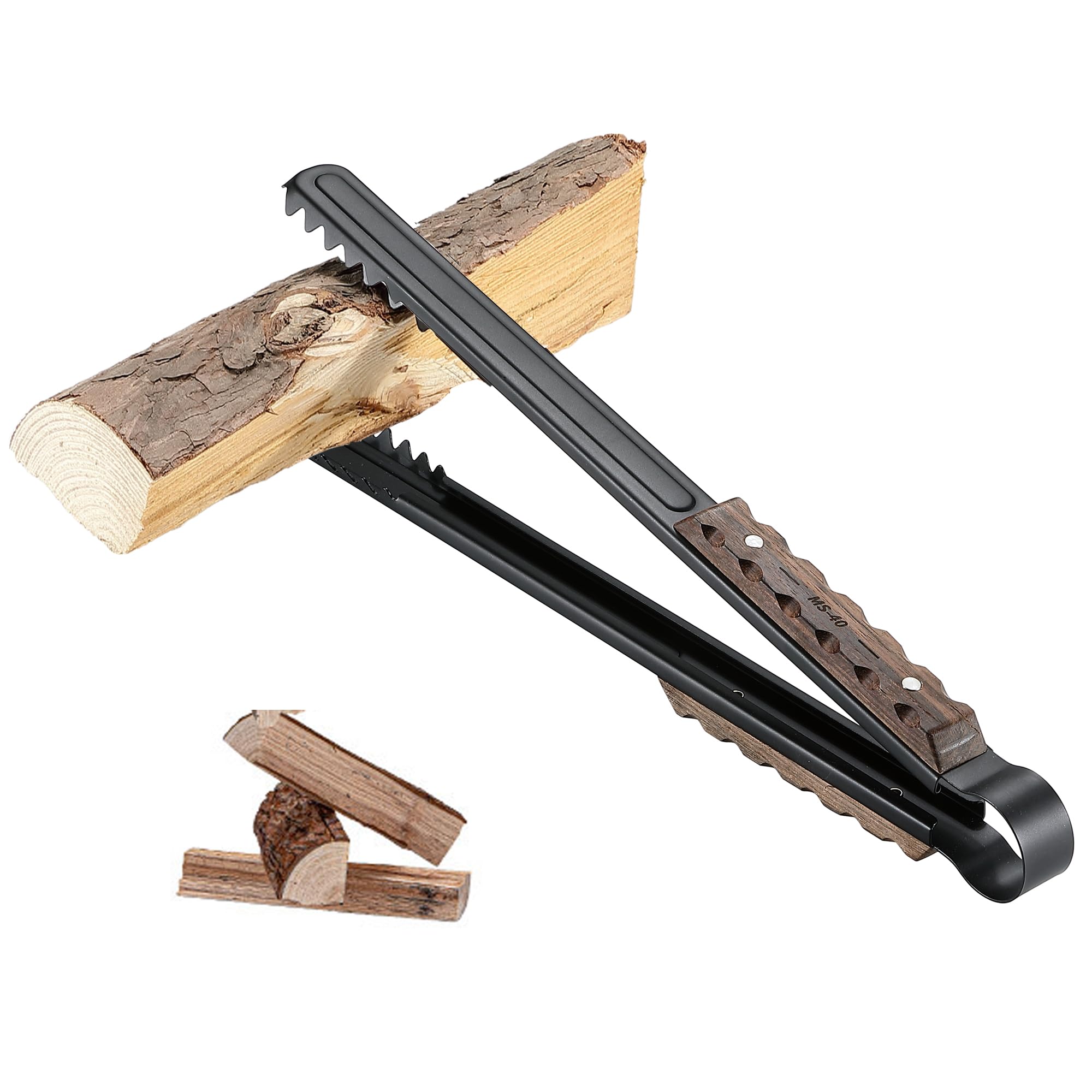 CAMPINGMOON 16-inch Length Fireplace Firewood Tongs with Scissor Shape Serrated Log Claw Tongs for Bonfire Campfire Fire Pit with Wood Hand BKMS-41