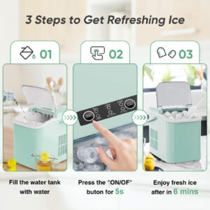 DUMOS Countertop Ice Maker, Portable Ice Machine Self-Cleaning, 9 Cubes in 6 Mins, 26.5lbs/24Hrs, 2 Sizes of Bullet Ice, with Ice Scoop, Basket and Handle, Ice Cube Maker for Home Kitchen Party,Green