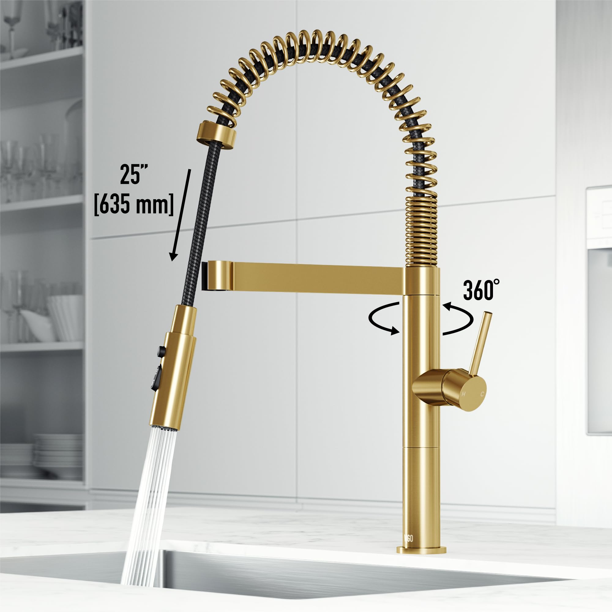 VIGO 4.0" W x 20.5" H x 10.75" D Edison Pro One-Handle Pull Down Kitchen Faucet in Matte Brushed Gold - VG02052MG