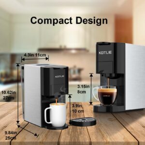 KOTLIE 4in1 Espresso Machine,Customize Volume Settings,Single Serve Coffee Maker for Nespresso original/K cups/L'OR/Ground Coffee/illy Coffee ESE,19Bar Espresso Maker,1450W Coffee Machine