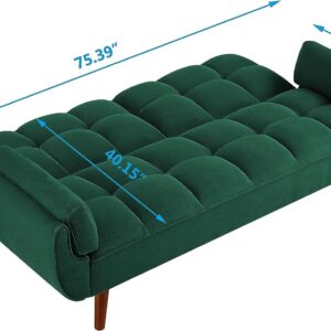 Modern Convertible Tufted Linen Upholstered Futon Sofa Daybed W/2 Pillows, Overstuffed Loveseat Sofa&Couch Comfy Nap Sleeper Couch Bed for Home Office Apartment Living Space Guest Room Furniture Sets