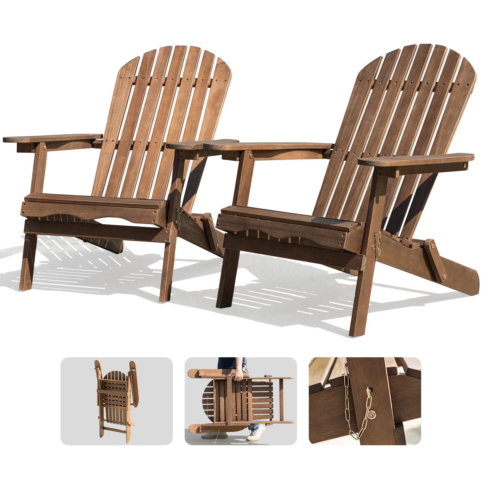 IDZO Outdoor Adirondack Chair Set of 2, Pre-Assembled Backrest, Patio Furniture Set, Outdoor Furniture for Garden, Porch, Deck, Firepit