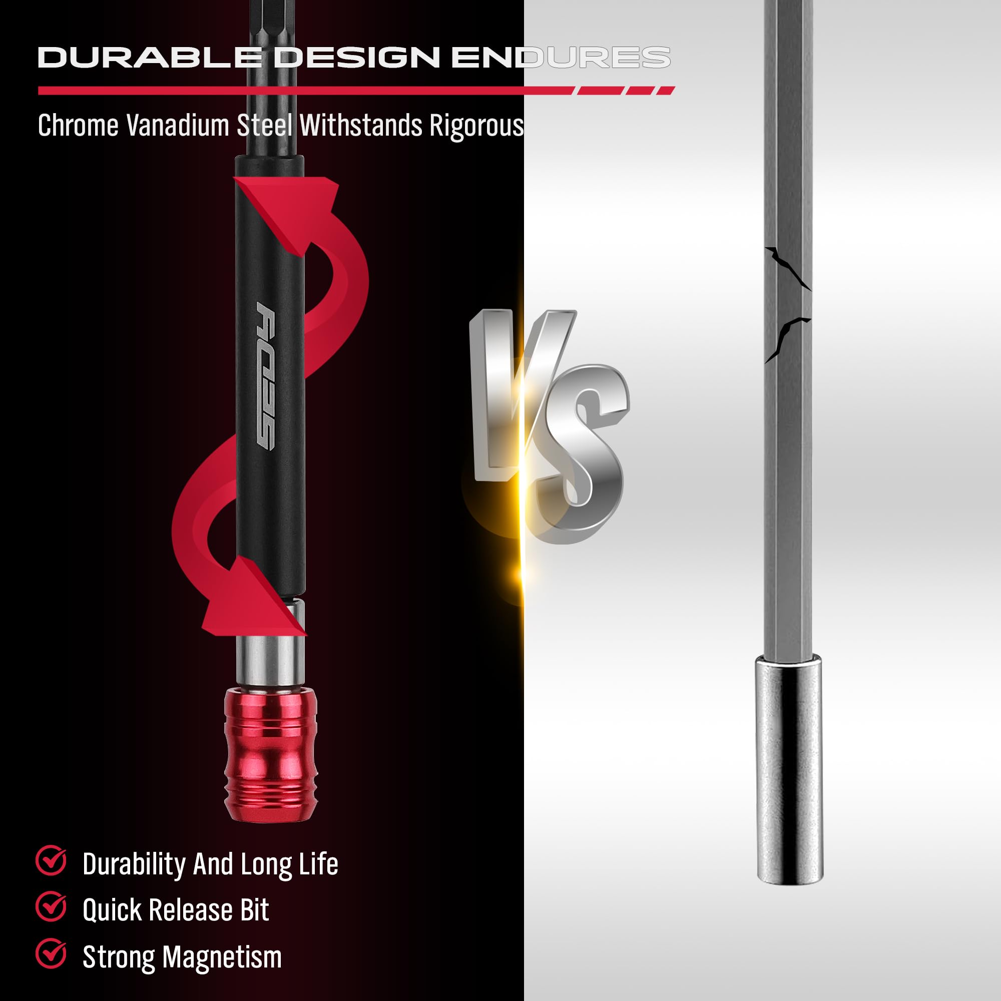 Magnetic Screwdriver Bit Holder Set: 5-Piece 1/4 Inch Hex Shank Quick Release Extension Adapter | Super Straight Durable CR-V Steel | Universal Fit for Impact Driver Bits | 2", 4", 6", 12", 17" Long