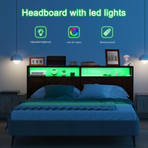 TROOPVILLE LED Queen Headboard Only,Queen Headboard with Storage,Queen Headboard with Lights, Storage Head Boards Queen with USB, Queen Bed Headboard Only for Bedroom