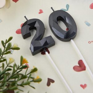 2 inch Black 20 Birthday Candles, 3D Diamond Number 20 Cake Topper for Men Women Birthday Party Decorations Theme Party