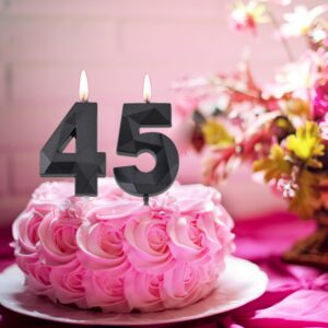 2 inch Black 45 & 54 Birthday Candles, 3D Diamond Number 45th & 54th Cake Topper for Men Women Birthday Party Decorations Theme Party